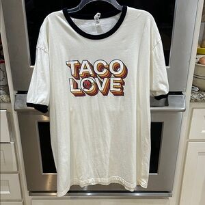 Torches Taco Love Damn Good Tacos Graphic Tee - Cream and Black Unisex XXL
